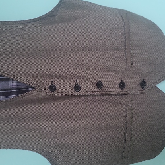 Large Men's vest Gray Brown Navy Plaid - Picture 3 of 5